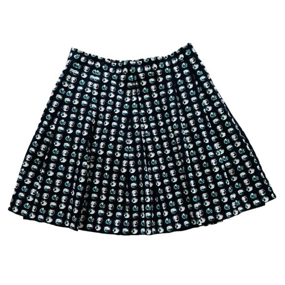 Banana Republic Skirt Navy Blue Green White Circle Print Pleated Pockets Size 6 - Picture 1 of 12